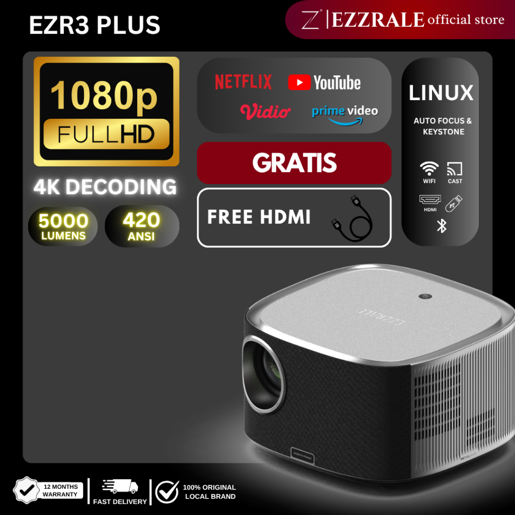 EZZRALE LINUX SMART LCD PROYEKTOR EZR3+ PLUS PROJECTOR CERTIFIED NETFLIX | YOUTUBE | PRIME VIDEO 420