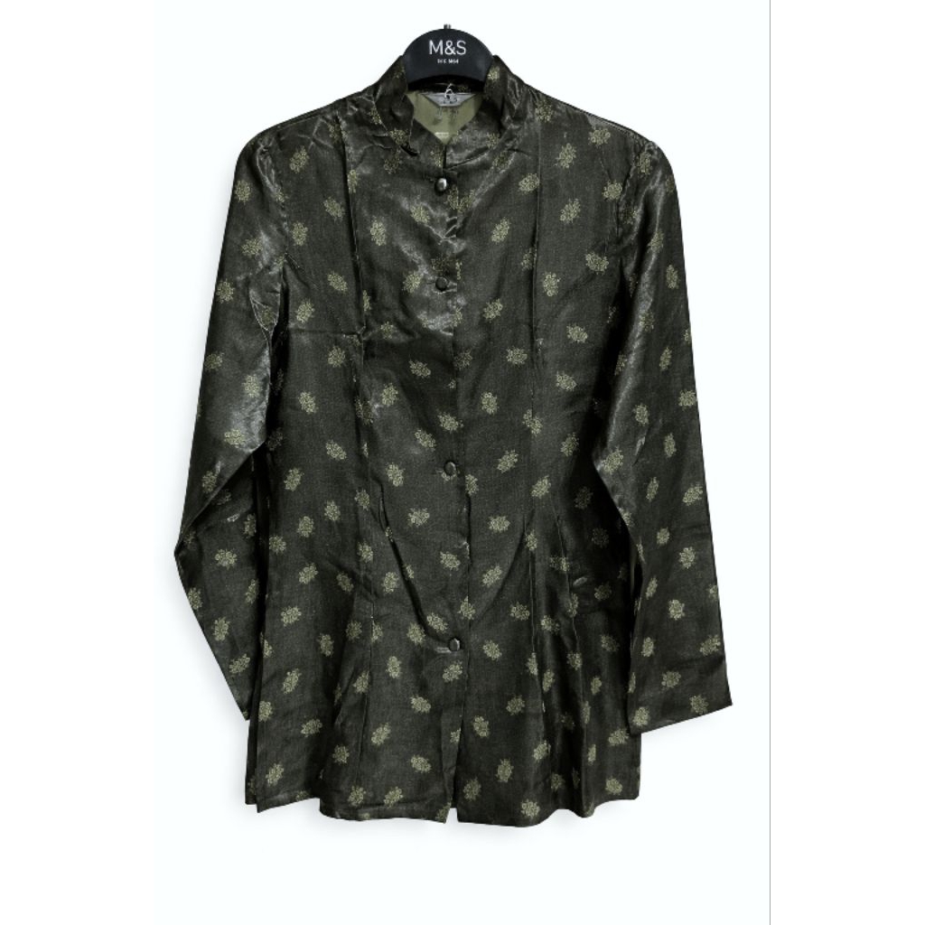 baju kemeja lengan panjang wanita motif bunga bahan satin premium