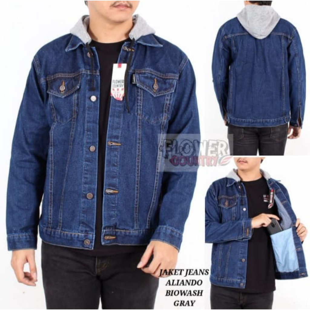 Jaket Jeans Aliando Biowash - Jaket Denim Pria dengan Desain Hoodie dan Kancing Depan