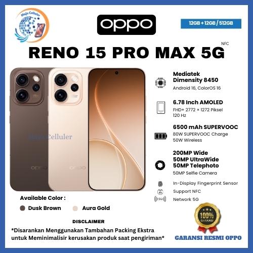 HP OPPO RENO 15 PRO MAX 5G NFC 12/512GB (GARANSI RESMI OPPO)