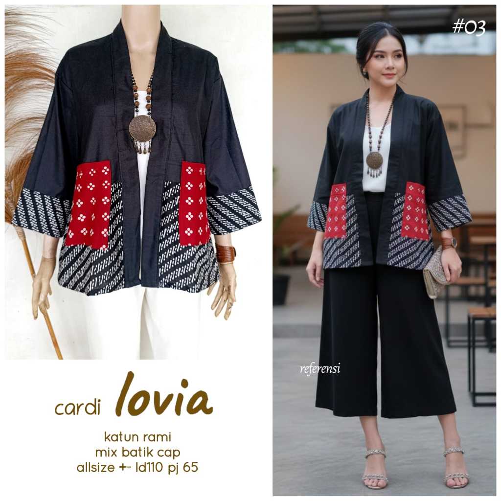 ATASAN WANITA CARDIGAN BATIK ETNIK CAP MIX KATUN LINEN RAMI BY BATIEK