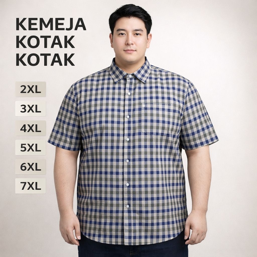 Atasan Kemeja Kotak Kotak Lengan Pendek Pria Jumbo Big Size Premium