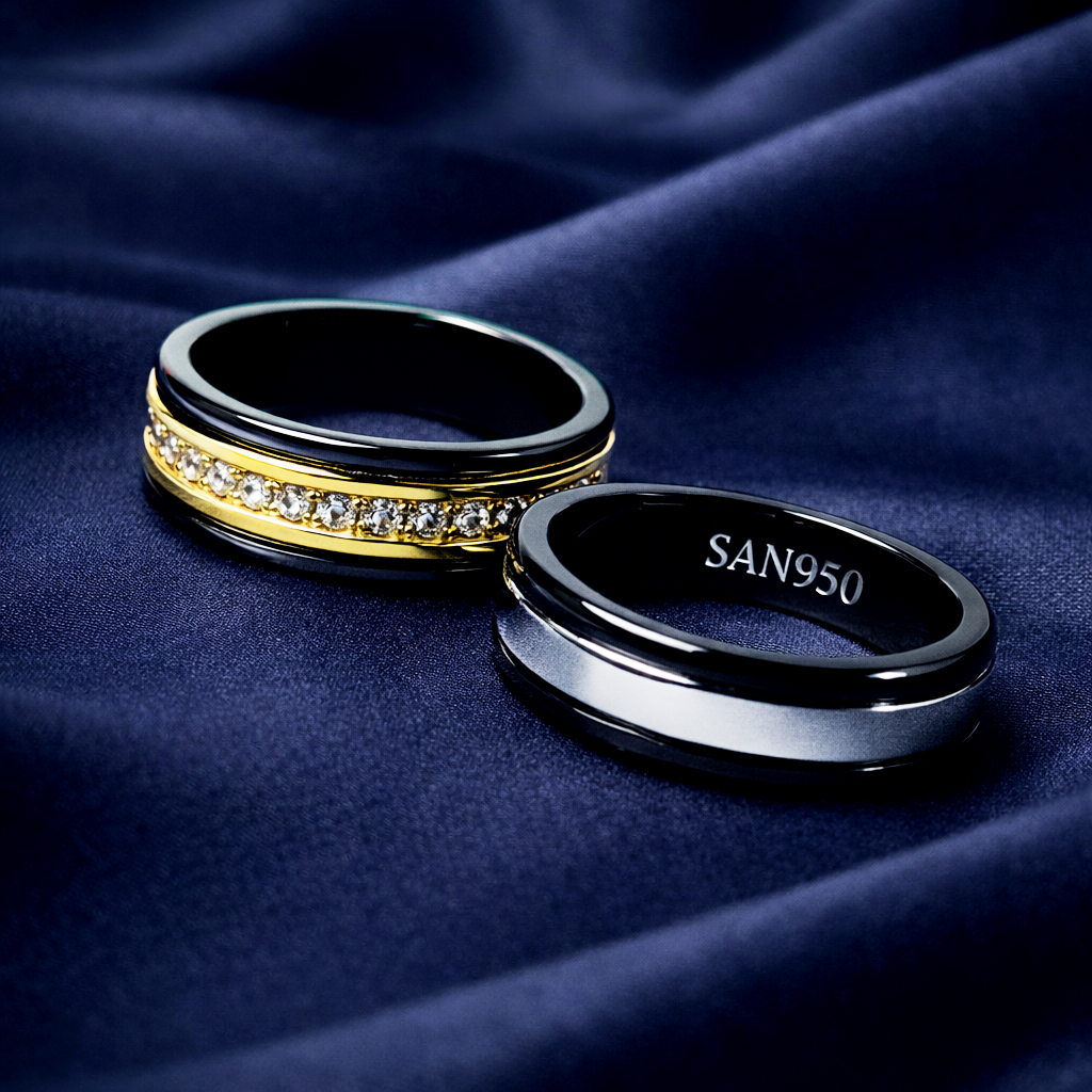 Cincin Couple Black Series SAN950 [C811] - Perak Palladium Platinum | Ring Tunangan Custom Handmade