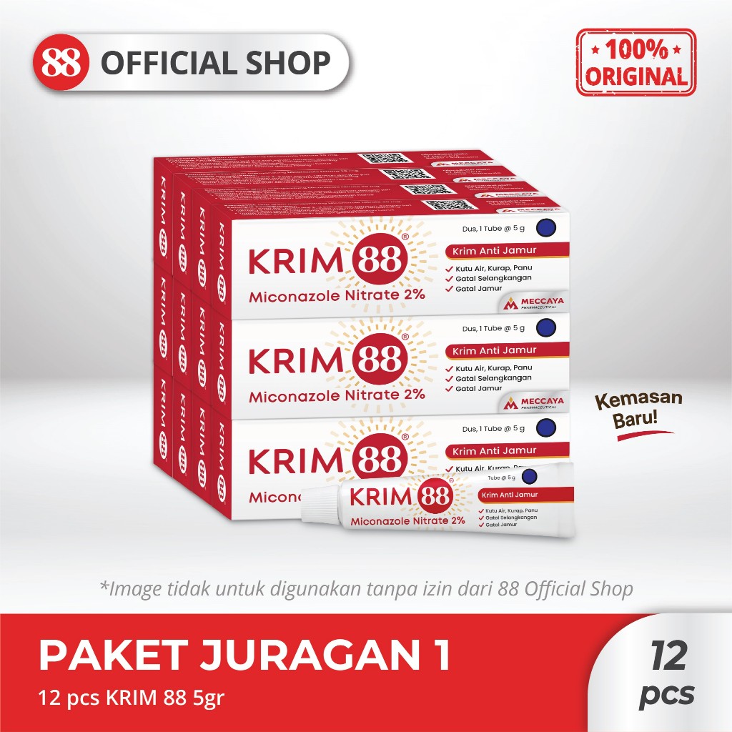 KRIM 88 ANTI JAMUR 5g 12 pcs | Krim Anti Infeksi & Gatal Jamur Miconazole Nitrate 2% | Cepat Meresap