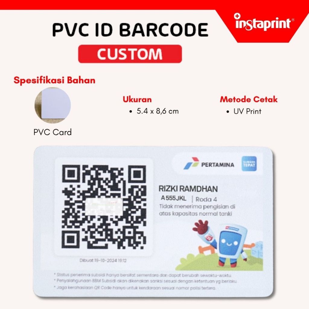 Cetak kartu print uv my pertamina bahan Pvc tebal / cetak barcode pertamina /custom foto gambar mobi