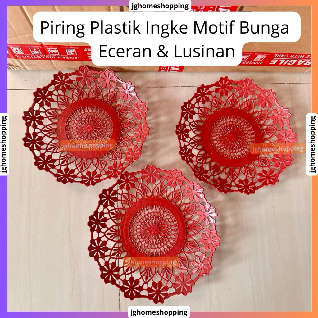 12pcs Piring Plastik Ingke Motif Bunga
