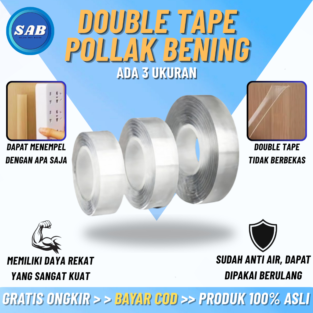 Double Tape Perekat Dinding Doble Tip Super Kuat Nano Tape Bening Pollak Tidak Merusak Dinding