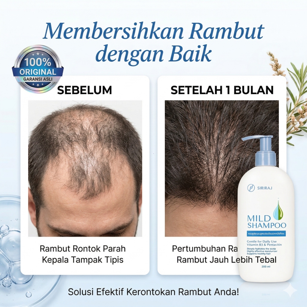 Siriraj Mild Shampoo Original Shampo Rambut Rontok Ketombe Vitamin B3 Pentavitin - Aman untuk Kulit 