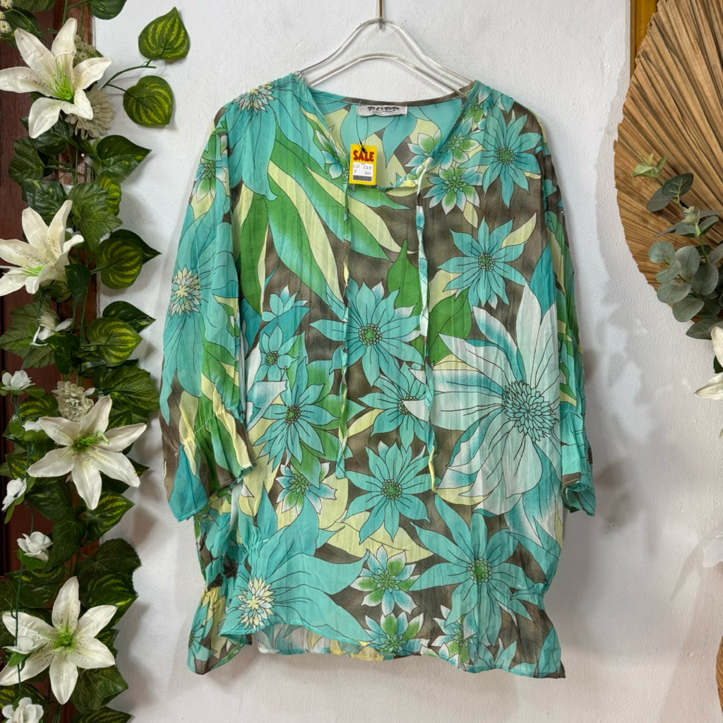 Blouse Floral Chiffon Hijau