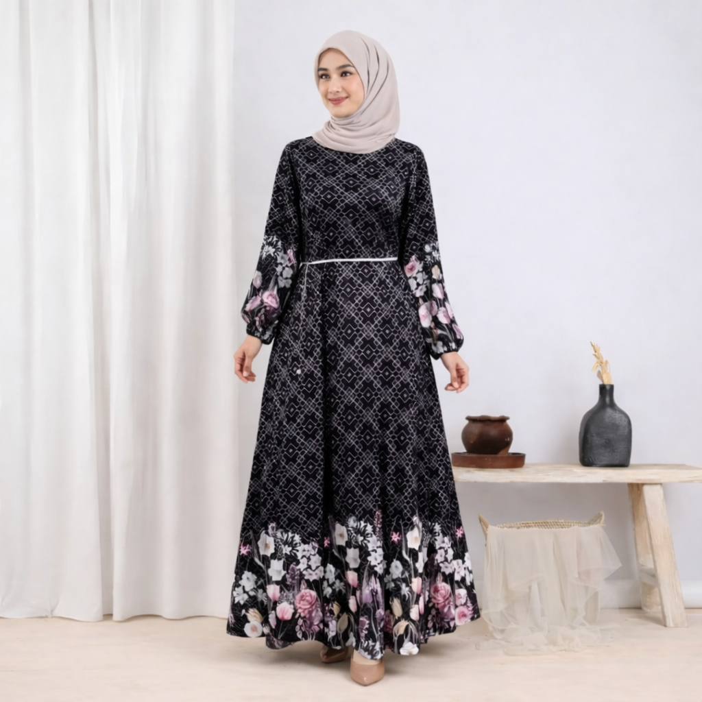GAMIS PLISKET MOTIF PRINTING TERBARU BUNGA FLORAL MEWAH | GAMIS PRINTING | GAMIS PLISKET | GAMIS MOT