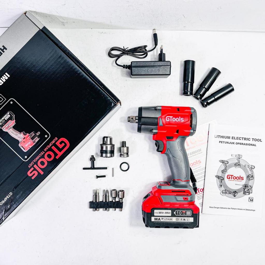 GTools Mesin Bor Impact Baterai GT84PROMAX Fullset New Edition Torsi 1000 NM 3 Mata Soket 17mm -21mm