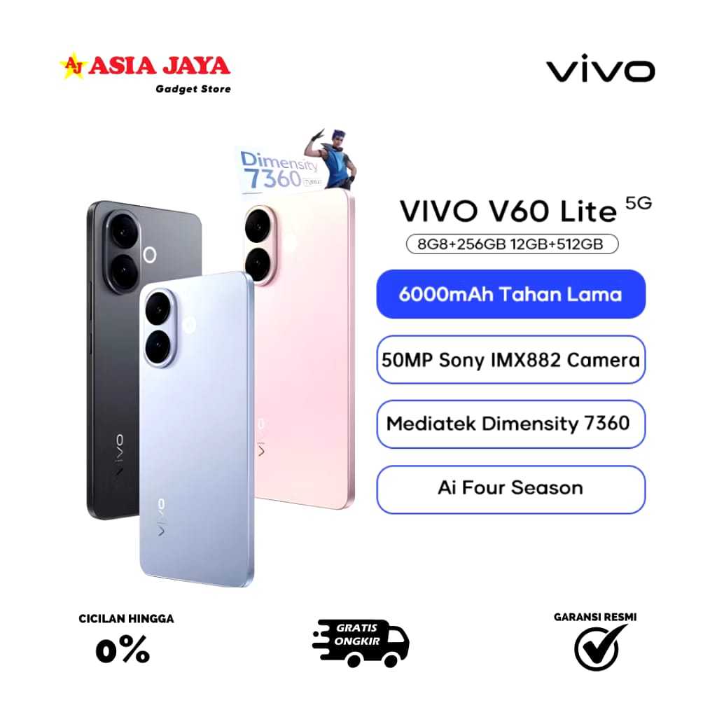 [Ex Display] VIVO V60 Lite 5G Dimensity 7360-Turbo, 6500 mAh + 90W FlashCharge, 50MP Sony Camera, AI