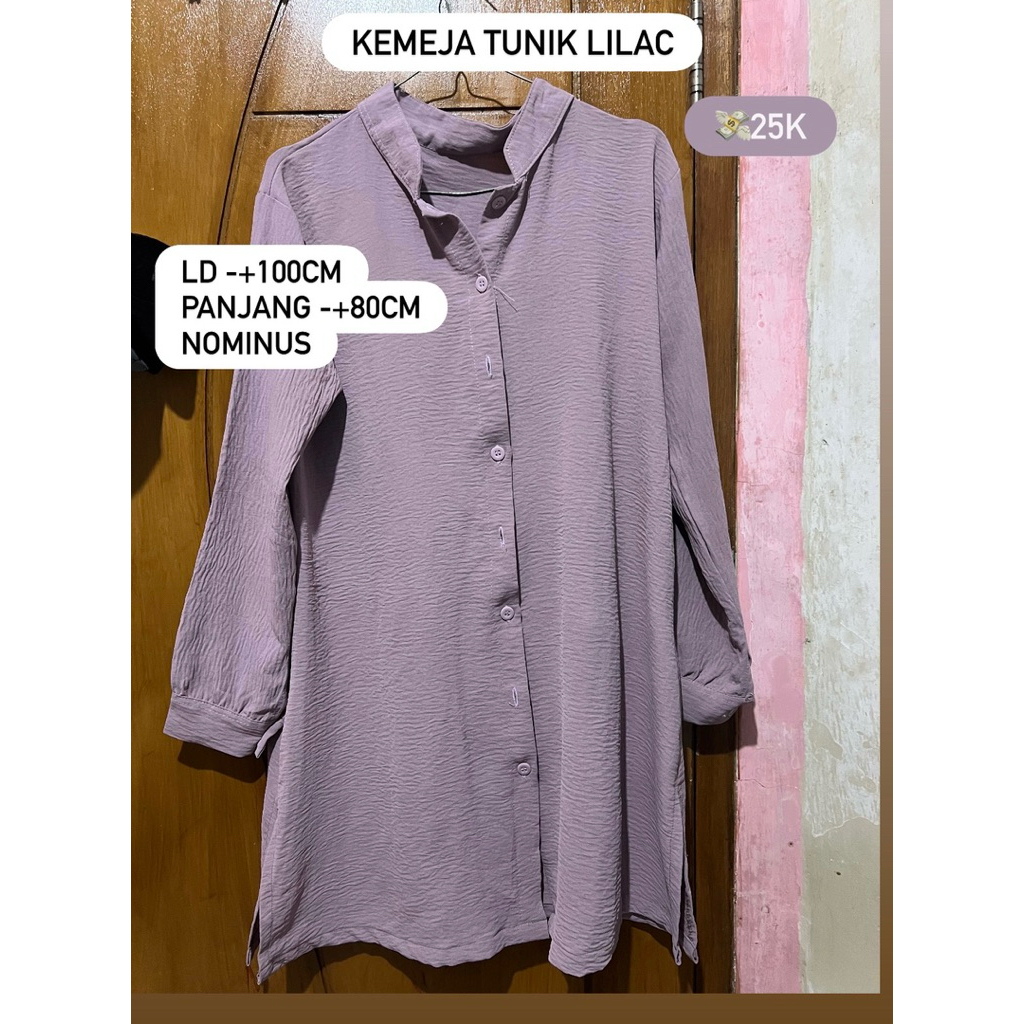 PRELOVED KEMEJA TUNIK WARNA LILAC BAHAN CRINKLE
