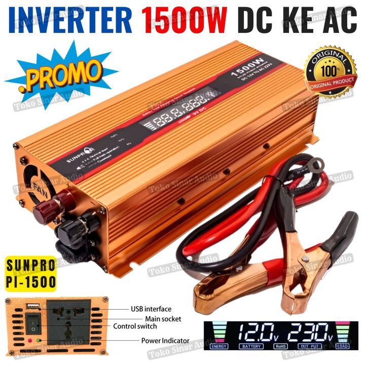Power Inverter LED Sunpro PI-1500 Original 100% - Inverter Mobil 1500W / POWER INVERTER 1500 WATT DC