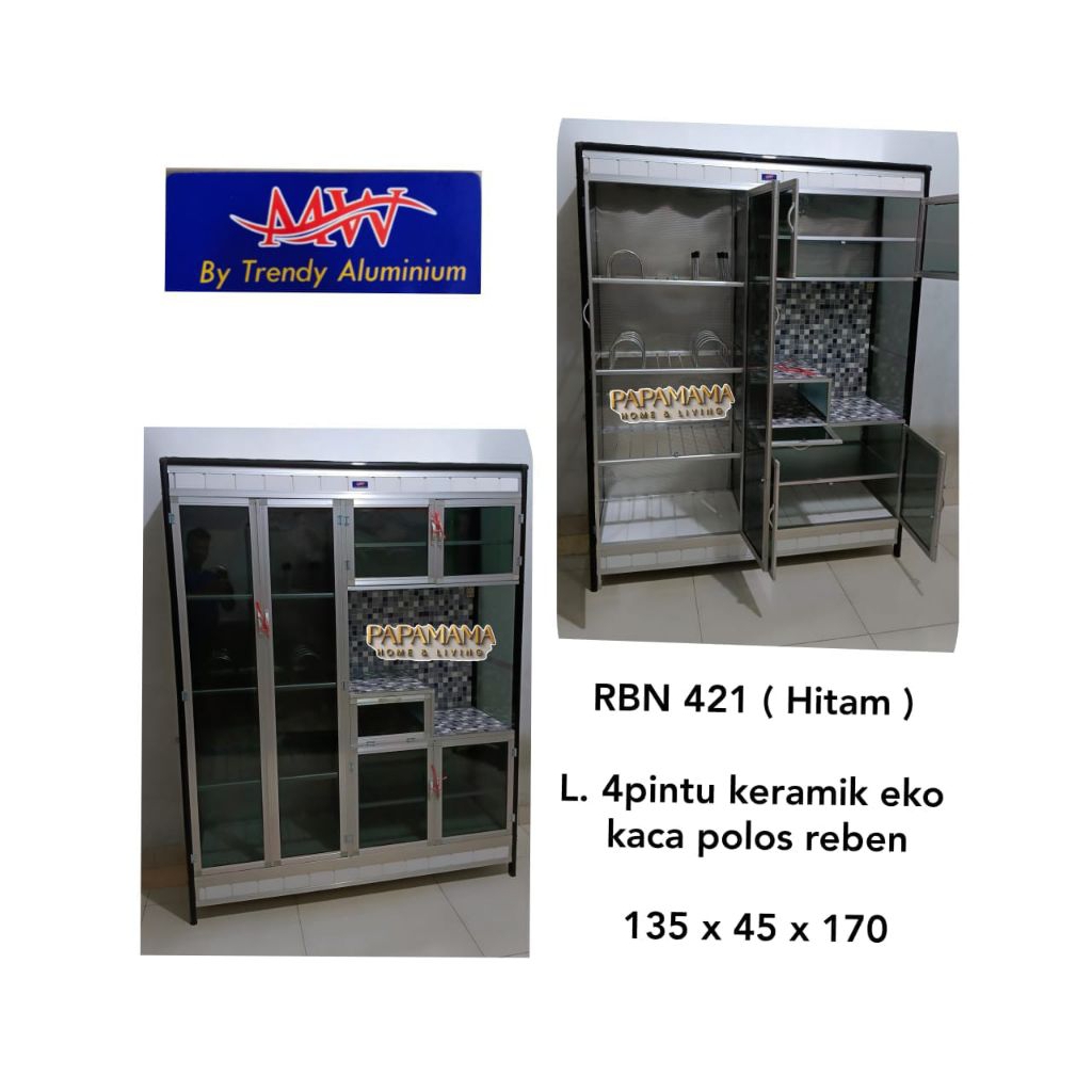 Rak Piring - Lemari Sayur Aluminium 4 pintu Saklar Listrik - Kaca Corak Tiang Kokoh - Medan