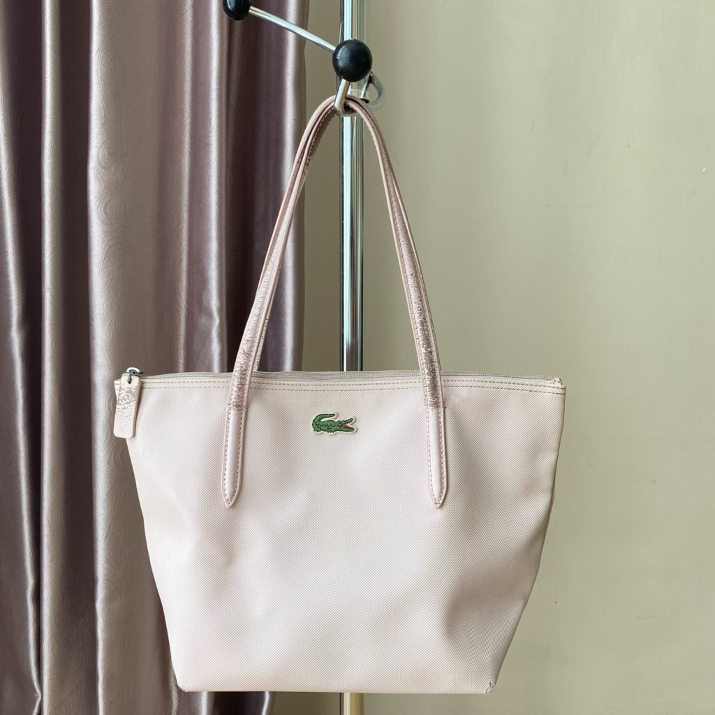PRELOVED LACOSTE Tote Bag Medium Soft Pink Heavily Used