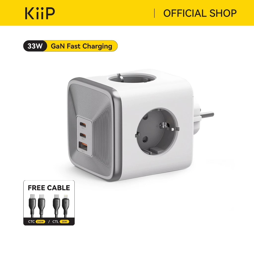 KiiP Charger C31T Power Cube Adaptor GaN 33W Charging Adapter AC Socket 4000W