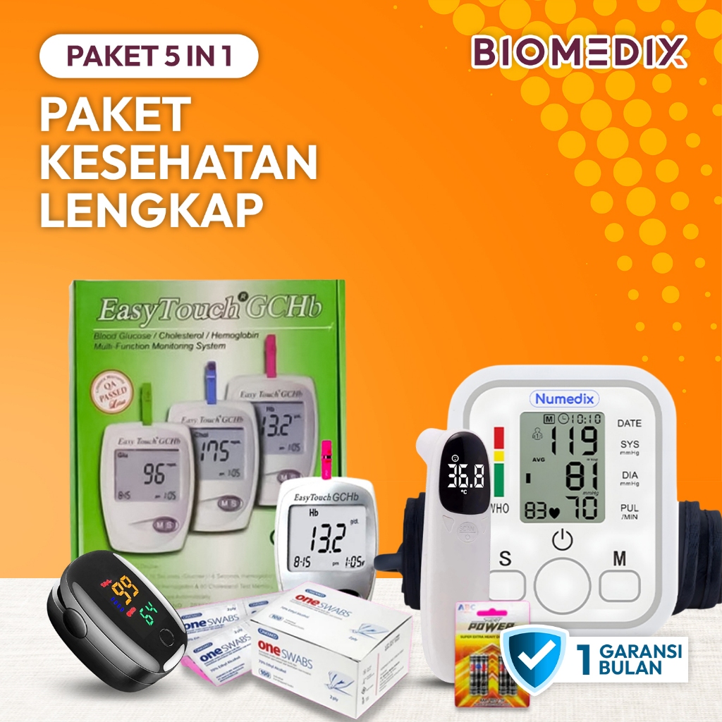 Paket Kesehatan 5 in 1 Alat Kesehatan Lengkap GCHB Easy Touch 3 in 1 Oxymeter Termometer Tensimeter 