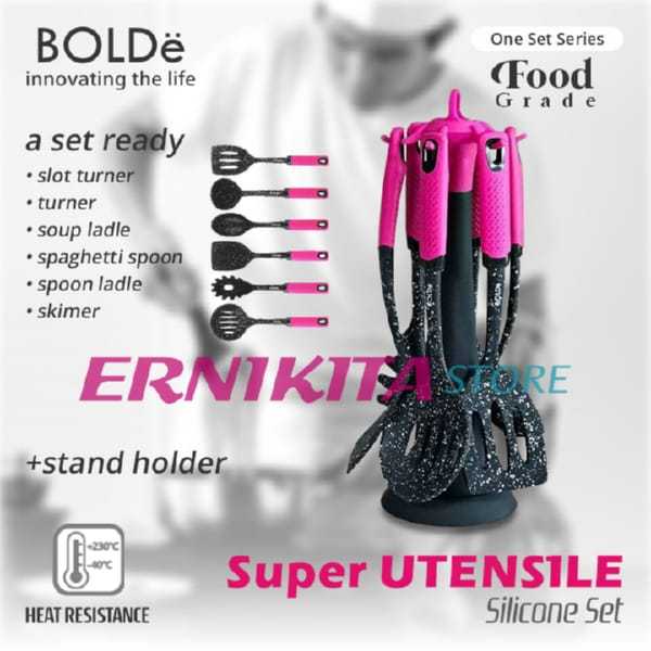 Set Peralatan Dapur Silikon 7 Pcs Anti Lengket Hitam Pink