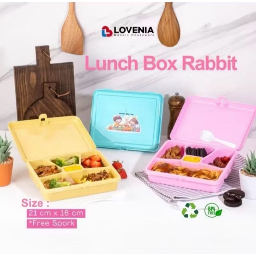 Lunch Box Rabbit Lovenia Sekat 5 / Kotak Bekal Plastik Engsel