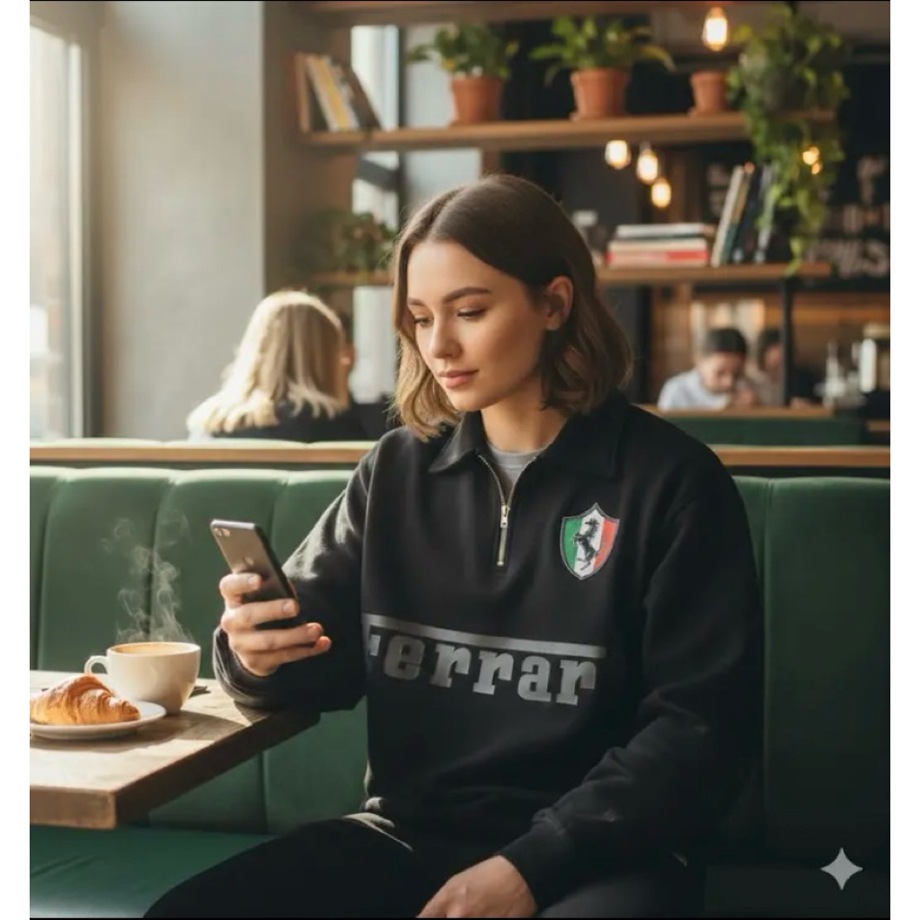 SWEATER HALF ZIP FERRARI TERBARU BIG SIZE S M L XL XXL 3XL 4XL 5XL 6XL SWEATER HALF ZIP UNISEX PRIA 