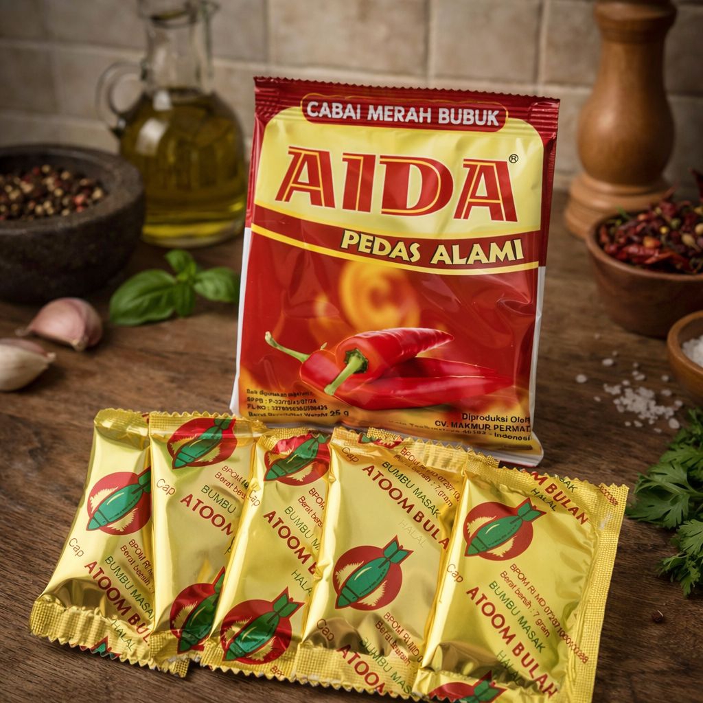 Niraw Bubuk Cabe Aida 1 bumbu cap atom bulan 5 cemilan masakan
