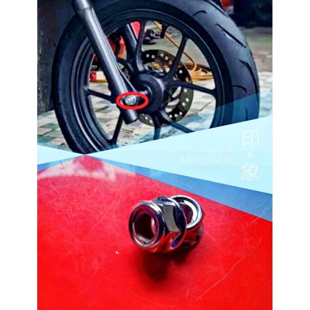 Mur roda depan kunci 19' untuk motor Honda Beat Vario Scoopy Spacy Genio dll