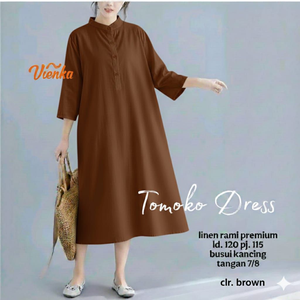 Tomoko Dress Wanita Linen Rami Jumbo | Dress Longgar Premium Adem | Baju Wanita Big Size Kekinian