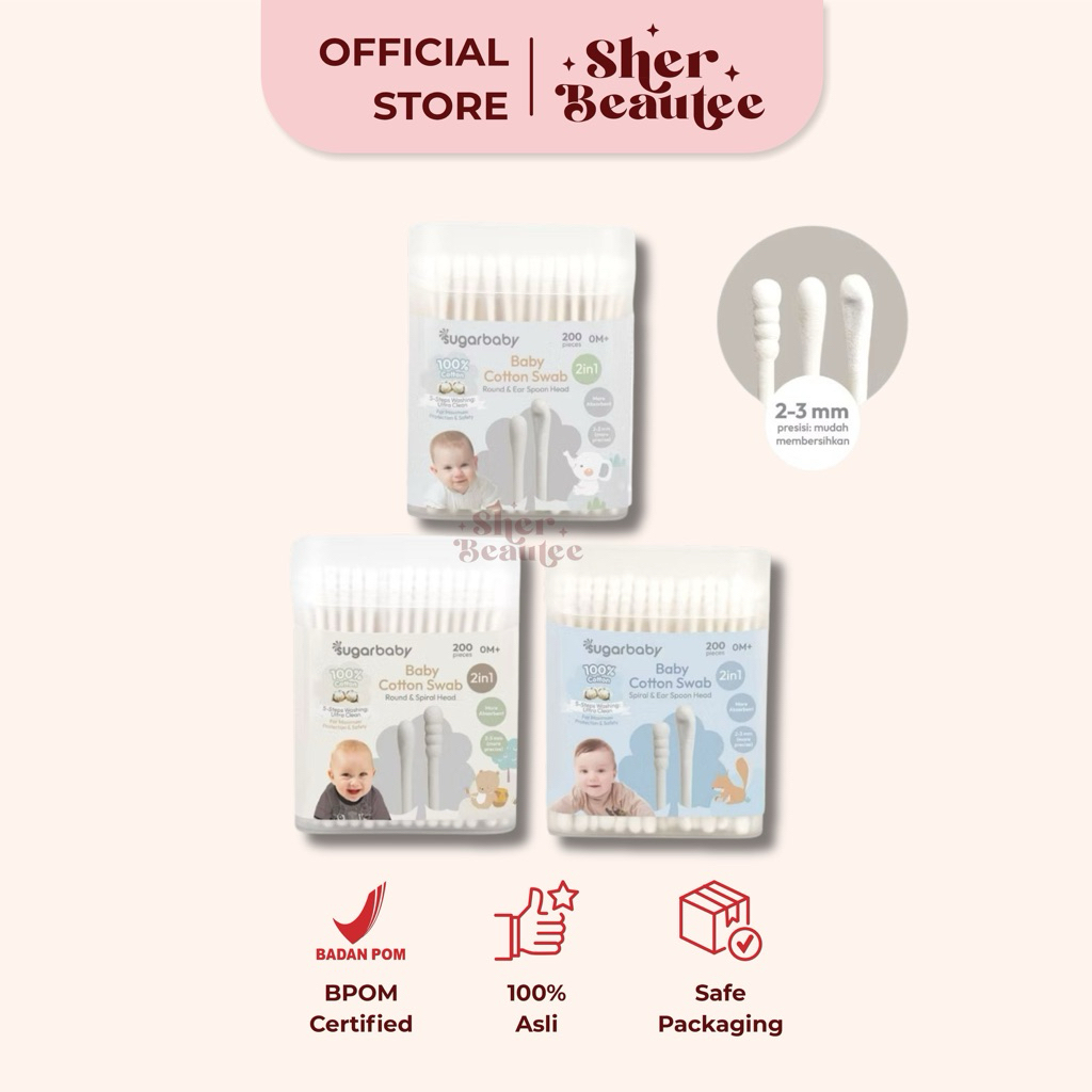 SUGAR BABY 2in1 Baby Cotton Swab | Pembersih Telinga 2 Sisi Anak | Cotton Bud Korek Kuping Bayi S218