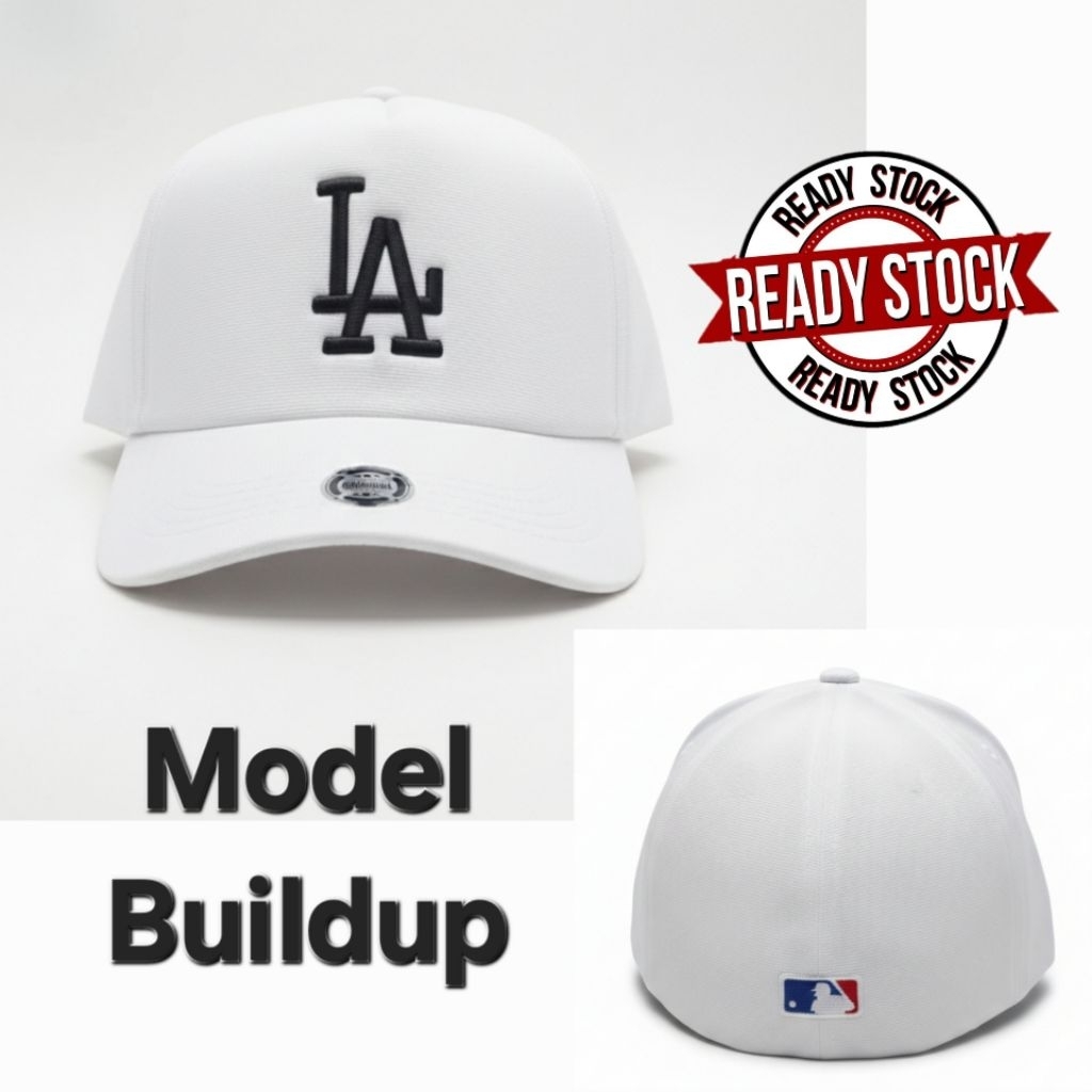 Topi Baseball Pria Wanita Logo Bordir La Model Built Up Bahan Flexibel Elastis Putih