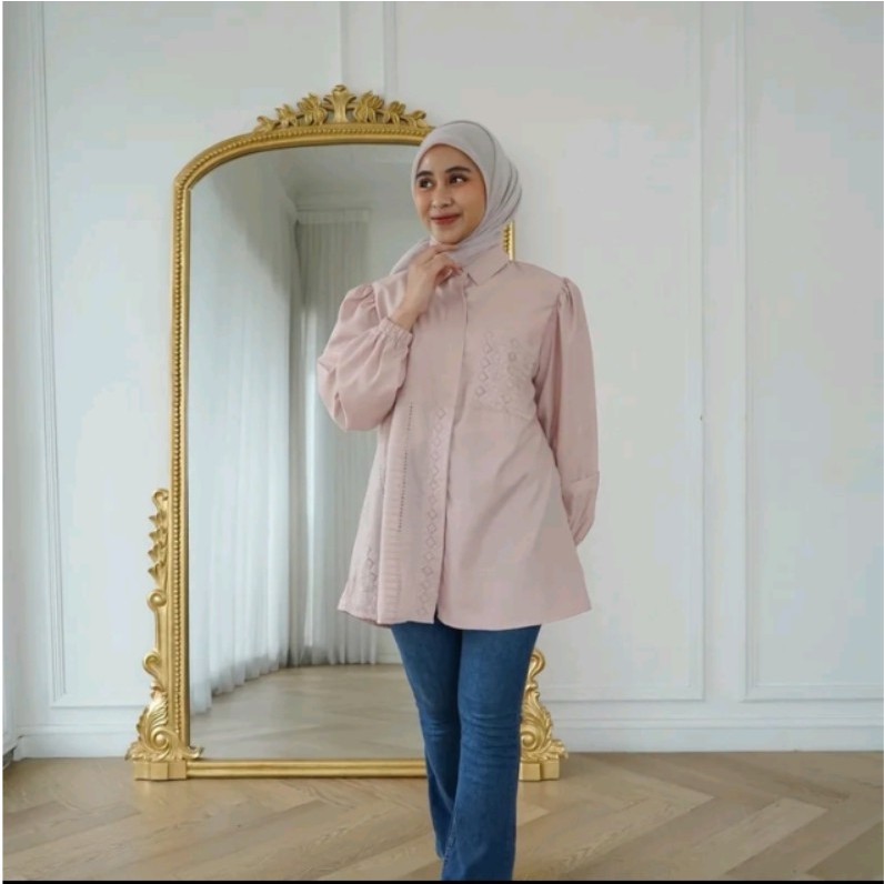 atasan kemeja tunik - Katun Premium Toyobo - Bordir -  Aluna Blouse BY LFAZ | Preloved