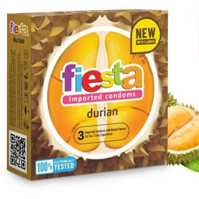 KONDOM FIESTA RASA DURIAN ISI 3 PCS ORIGINAL II RAHASIA KIRIM TERJAGA SAMPAI RUMAH
