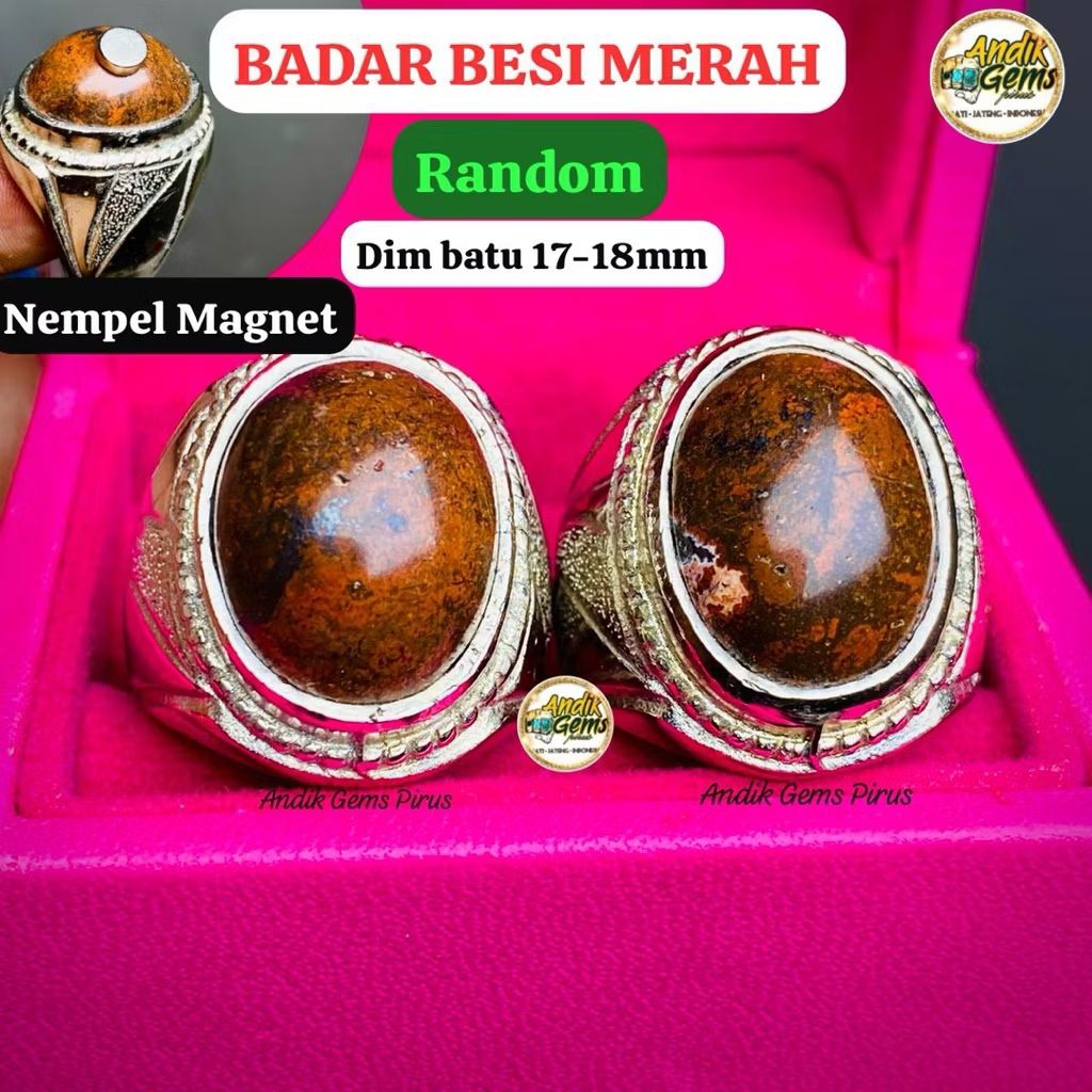 BATU BADAR BESI MERAH ASLI RING ALPAKA SUPER ELEGAN
