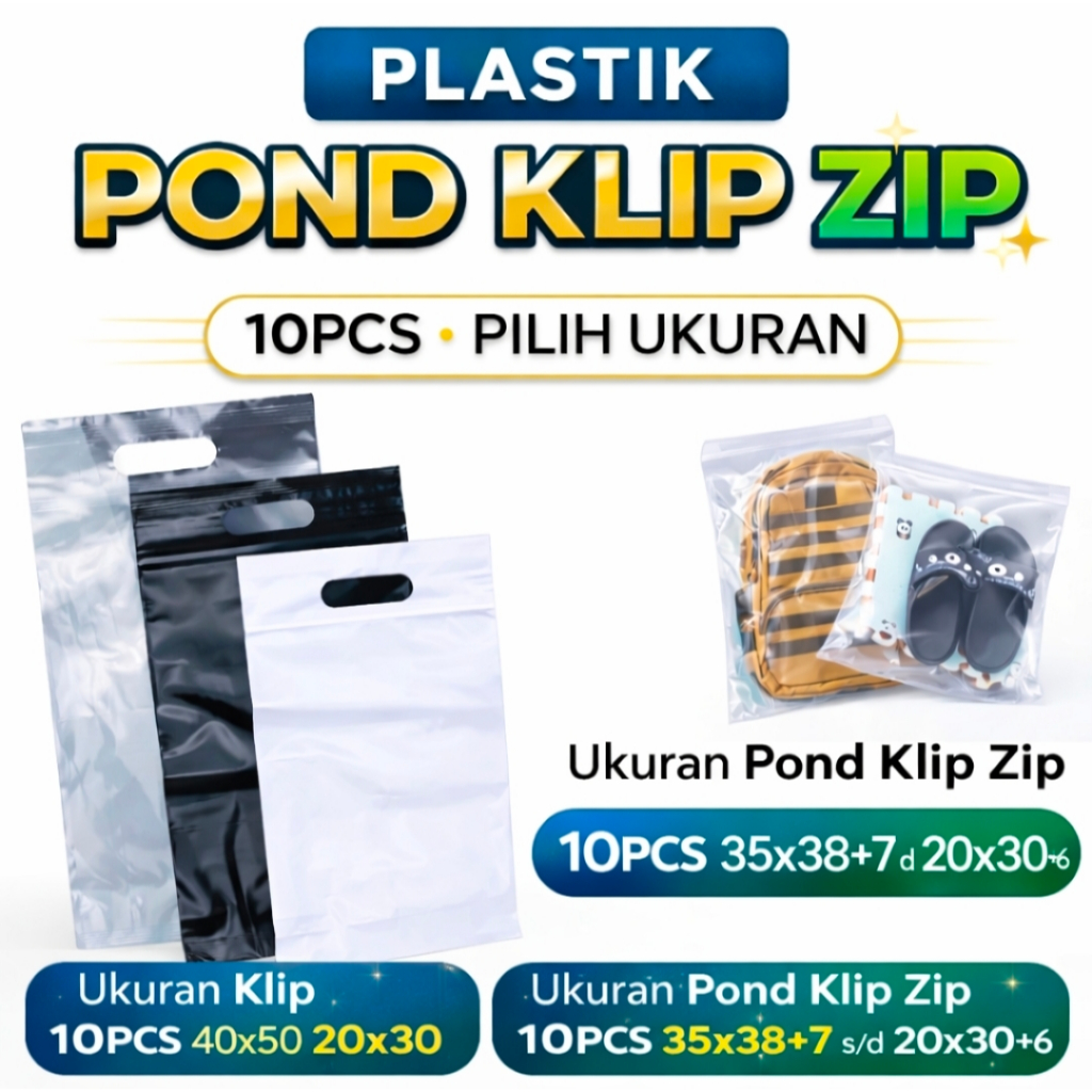 Plastik Packing Baju Eceran [ 10 Lembar ] - Plastik Bening Tebal - Plastik Ziplock Pengunci