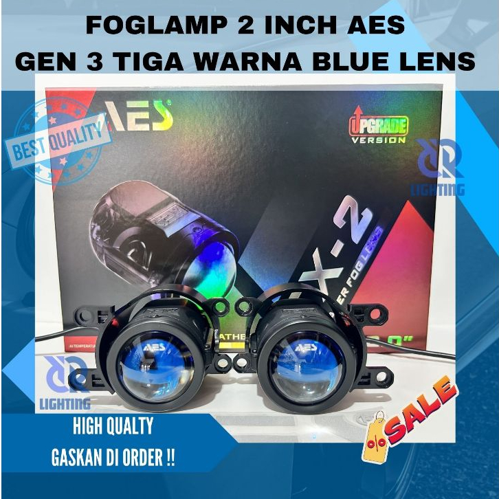 Foglamp 2 Inch AES Gen 3 Tiga Warna Blue Lens Lampu Depan LED Kualitas Tinggi