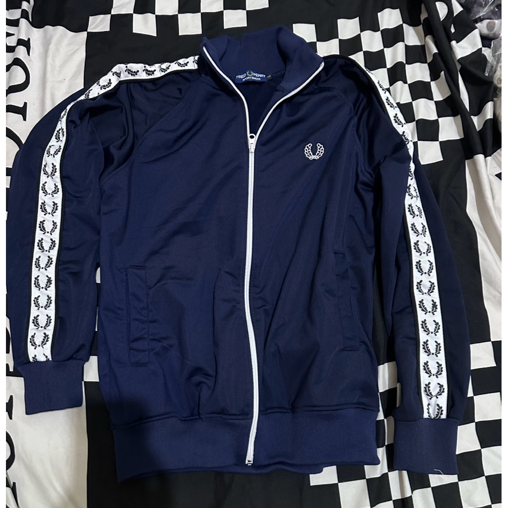 Tracktop Fred Perry NAVY tape WHITE BEKAS VVGC