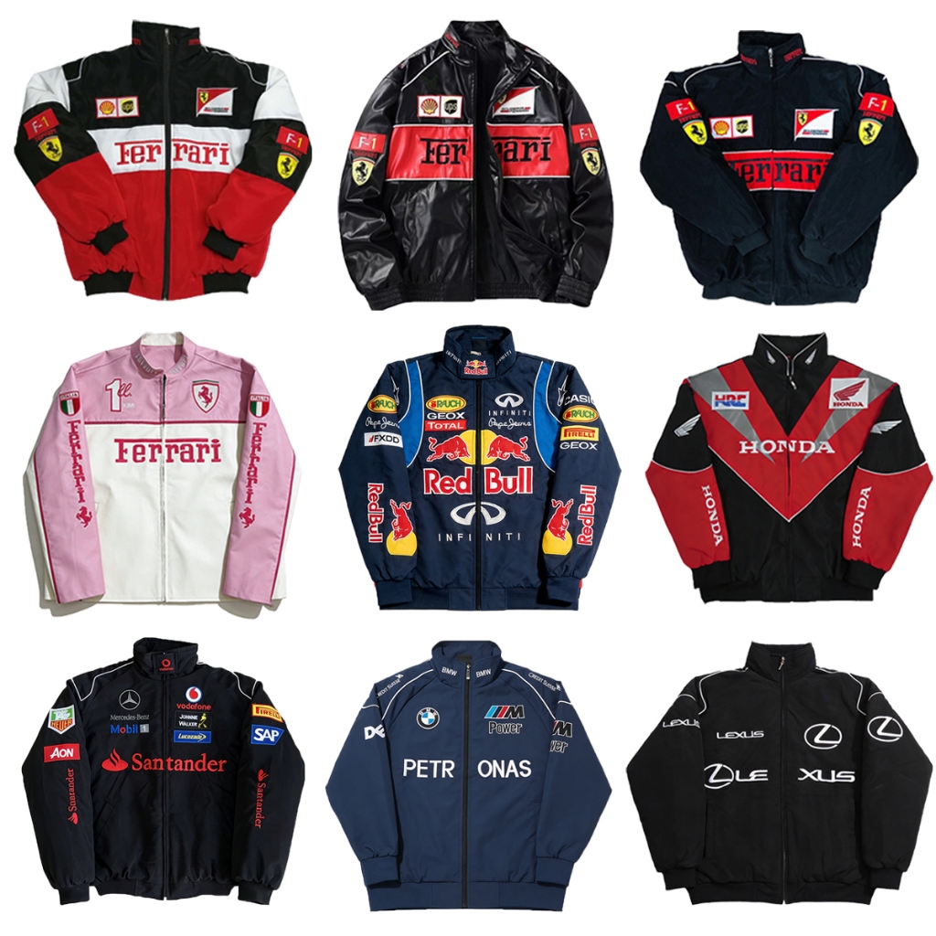 [Ready Stock]Jaket Racing Bordir Retro Pria Ferrari F1 Nascar Sport Motor Windbreaker Soft Parasut V