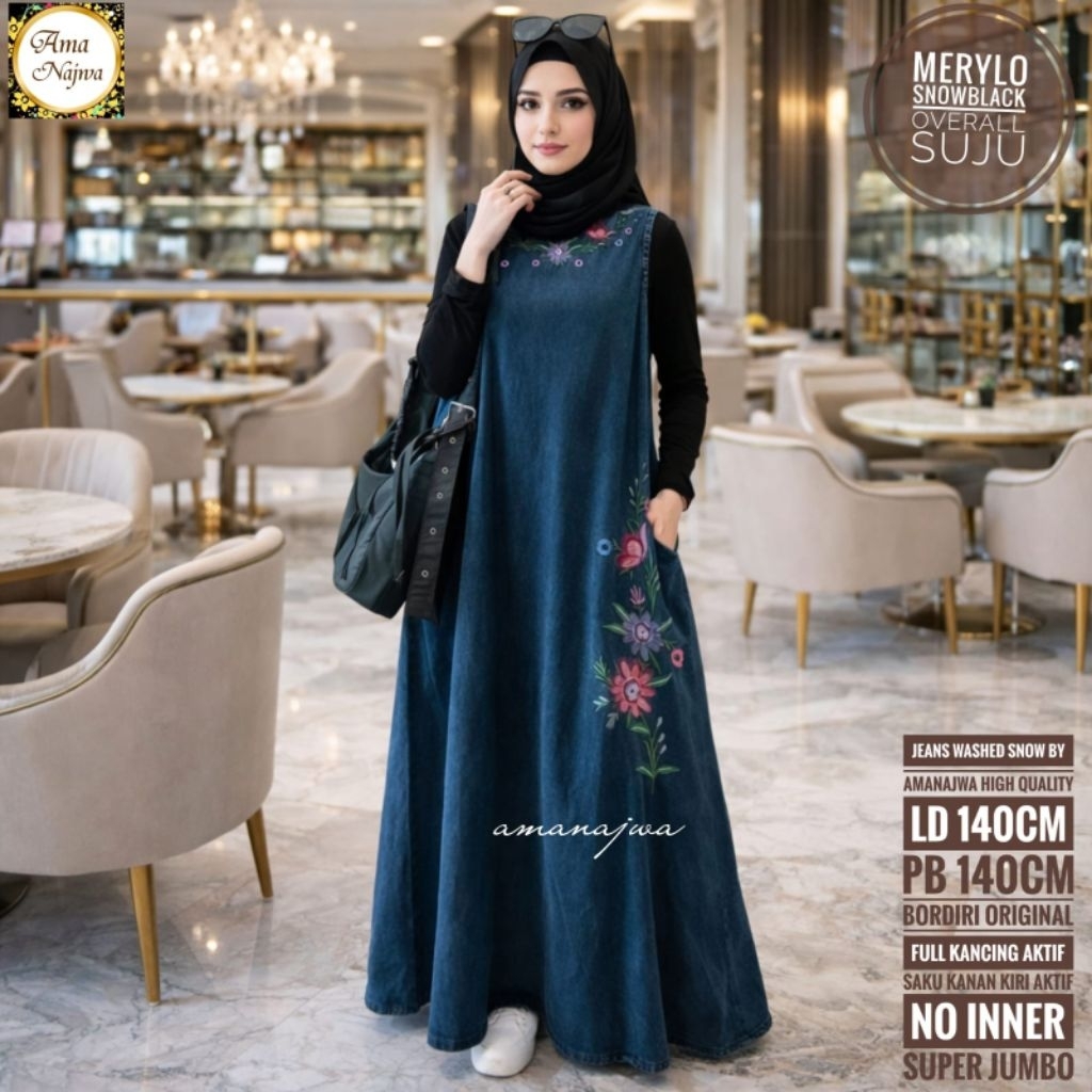 GAMIS OVERALL JEANS SUPER JUMBO LD 140 OVERALL JEANS BORDIR TANPA INNER REMAJA KEKINIAN