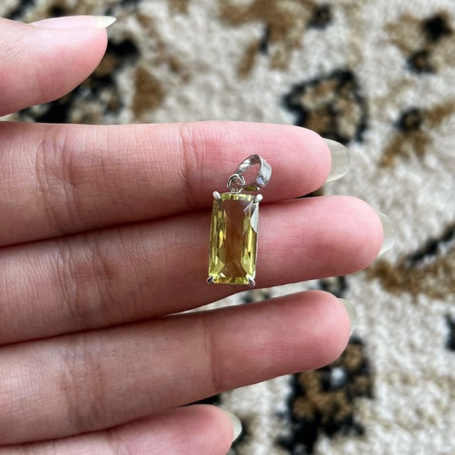 Liontin permata Natural Lemon Quartz ring perak