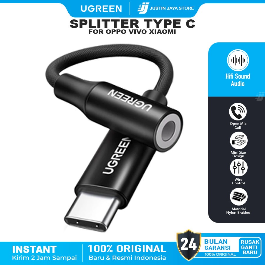 UGREEN Converter Splitter Type C To Jack 3.5mm For Oppo Mi Realme Vivo Audio, Call, Open Mic Game