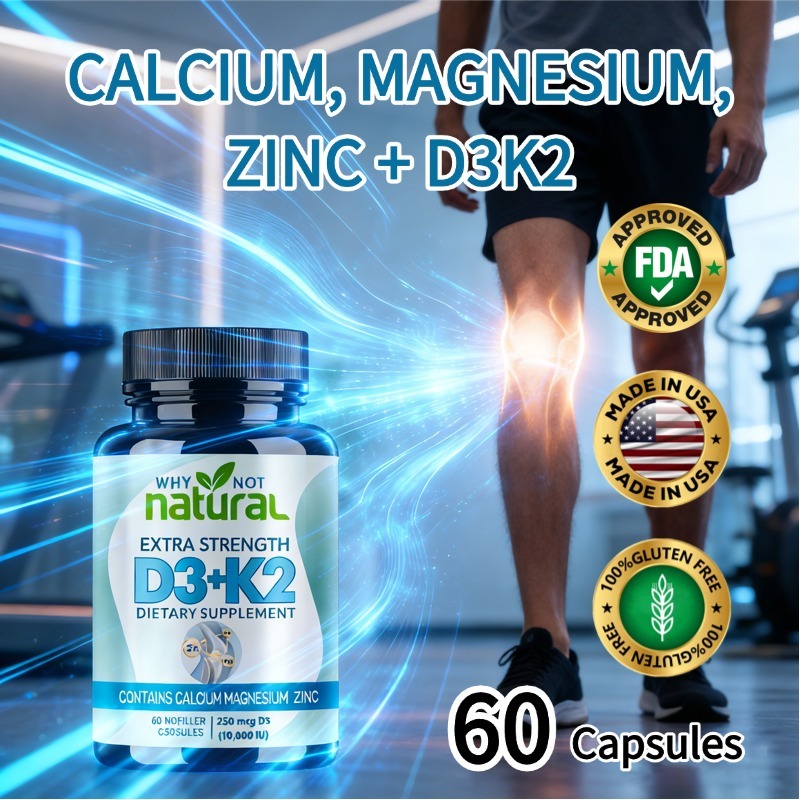 Kalsium Magnesium Seng + D3K2: 10000 IU Vitamin D3 dengan K2, Kalsium, Magnesium, Seng, mengoptimalk