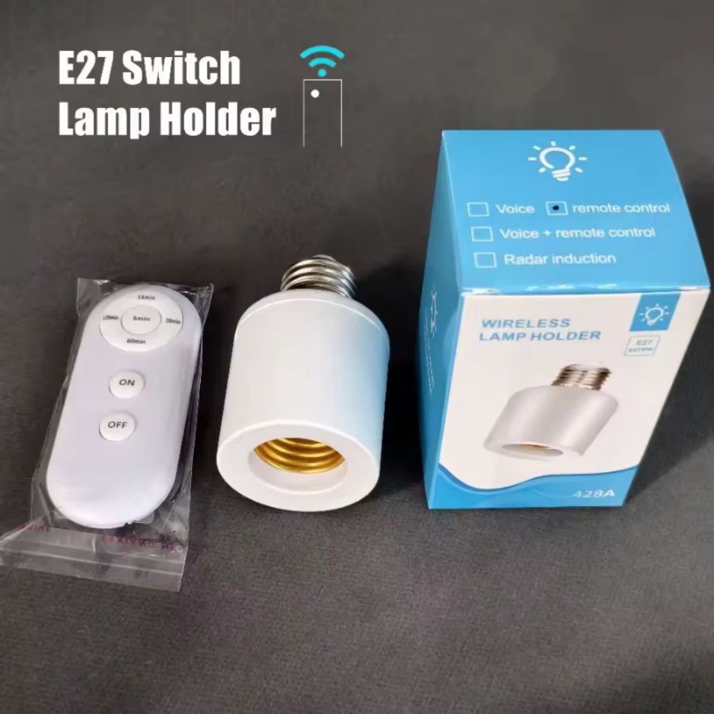 Fitting Lampu Bohlam E27 Otomatis Remote Control Dudukan LAMPU Wireless Timer ON OFF Jarak Jauh Univ