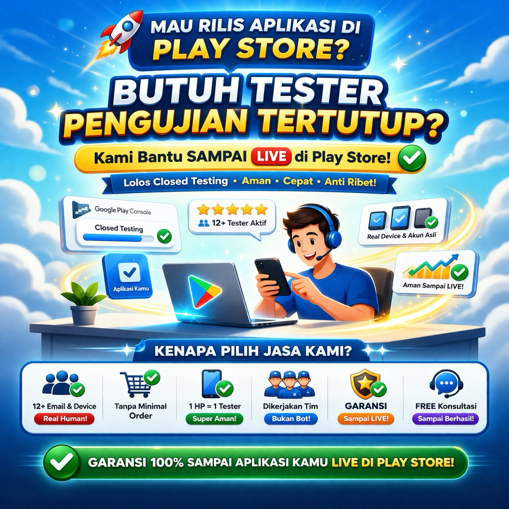 Jasa Pengujian Tertutup Google Play Console | Pendampingan sampai Approve & Live