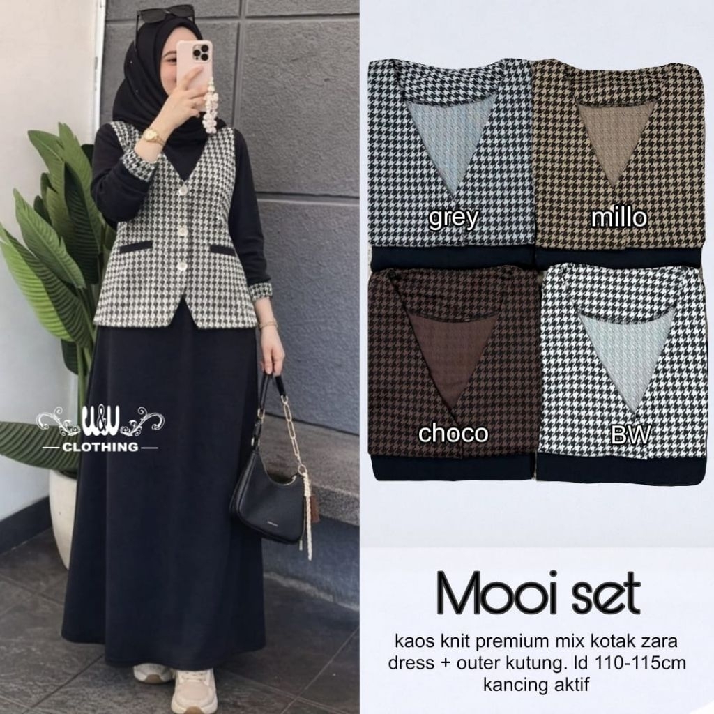 WW -Mooi Setelan Wanita Kaos Knit Premium X Kotak Zara Dress+Outer Kutung • Kancing Aktif