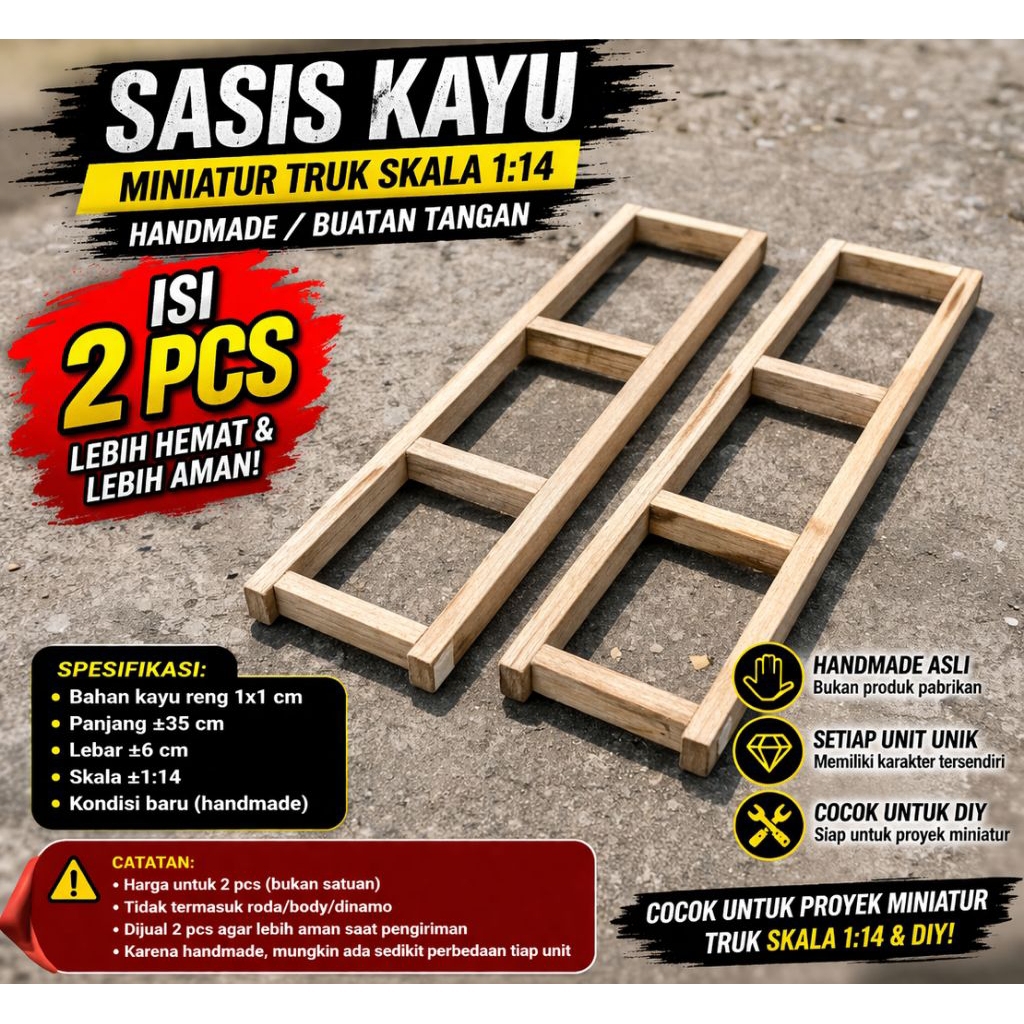 Sasis Kayu Miniatur Truk Skala 14 Isi 2 PCS Handmade