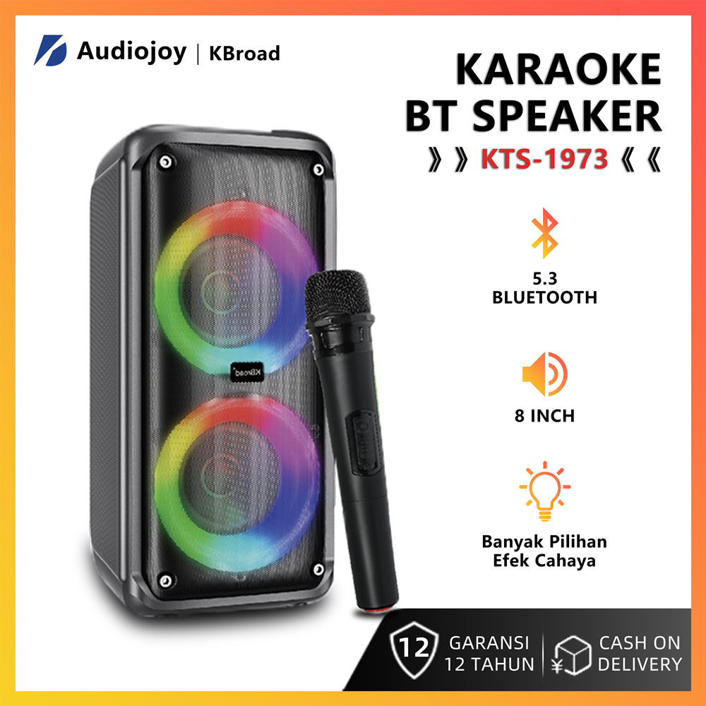 KBroad KTS-1973 Speaker Bluetooth Karaoke Portable Pesta Outdoor 8 Inch Free Mic Efek Suara Lampu RG