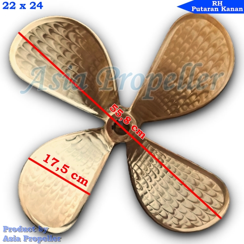 Propeller / Baling baling kapal Kuningan ukuran 22 x 24 Putaran Kanan (RH) 4 daun - Asia Propeller