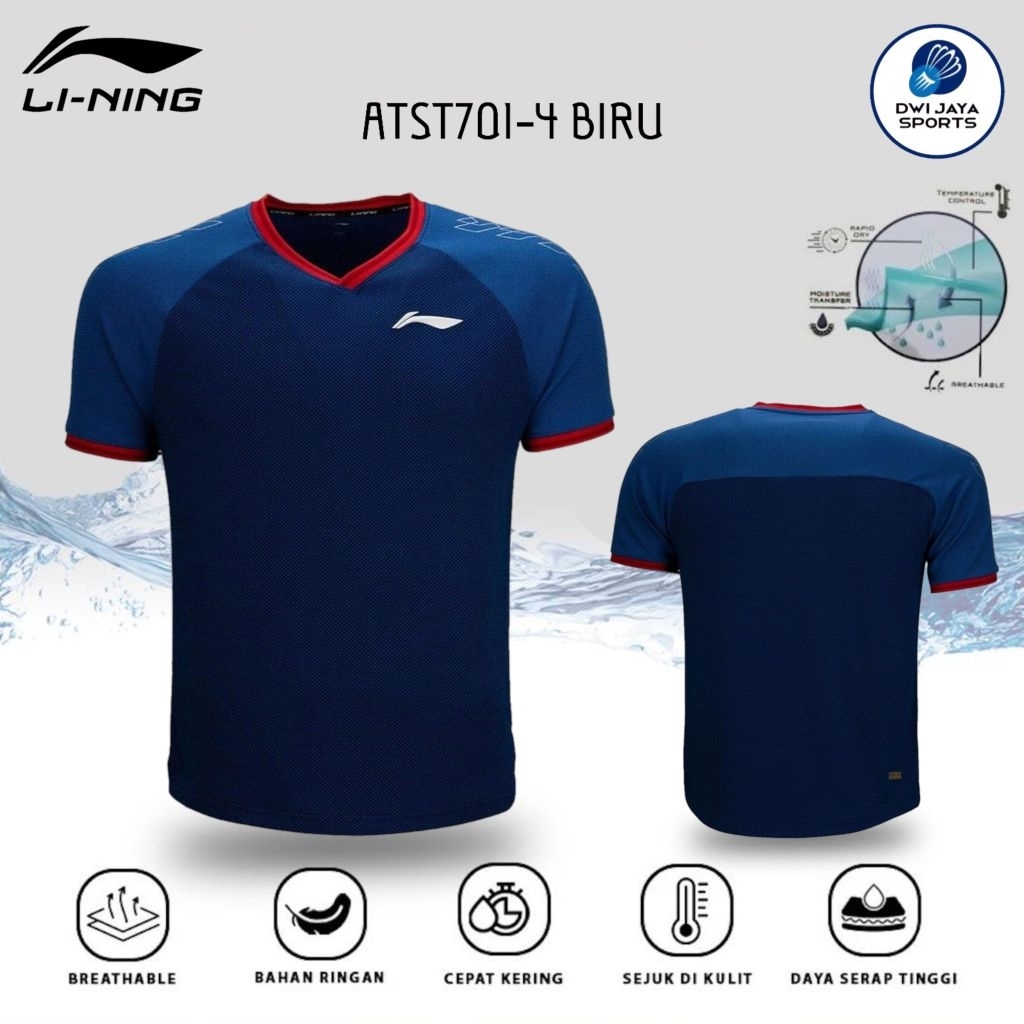 Special Price Jersey Badminton Lining ATST701 Blue | Kaos Badminton Lining Original