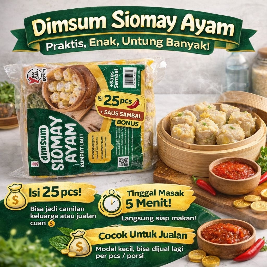 Yamcha Dimsum Siomay Ayam Rumput Laut 425 Gram Isi Banyak 25 Pcs Bonus Saus Sambal