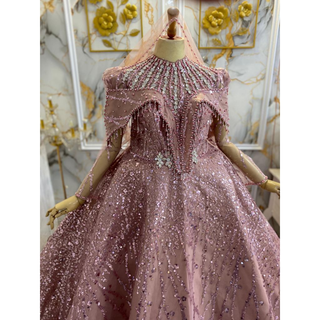 gaun pengantin rose gold rose ping